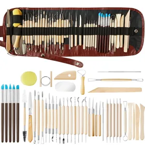 Conjunto de Herramientas de Escultura de Arcilla de Alfarería Kit de Manualidades Mango de Madera Modelado de Silicona