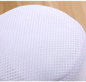 White sandwich mesh bra washing bag detail shot, anti-deformation laundry bag for machine.