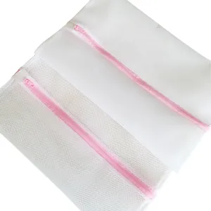 Thickened mesh laundry bag set with pink zipper, ideal for washing underwear and bras securely.