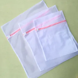 Mesh laundry bags set white fine mesh washing bags with pink zippers for delicate clothes