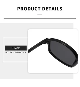 Vista detallada de la bisagra de gafas de sol negras, diseño elegante y firme.