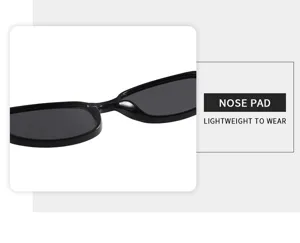 Detallado primer plano de gafas de sol cuadradas estrechas con almohadilla nasal ligera.
