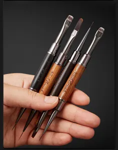 Set di pennelli per nail art a doppia estremità, pennello per liner e gel di struttura.