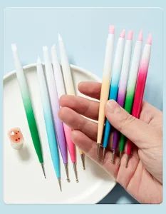 Dual head silicone nail art carving pens and dotting tools set, gradient color detail brush.