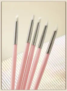 5-piece silicone art brush set with pink handles for painting, shaping and crafting.