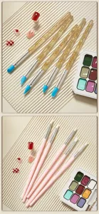 Silicone brush set details, flexible tips for nail art carving, watercolor and acrylic painting.