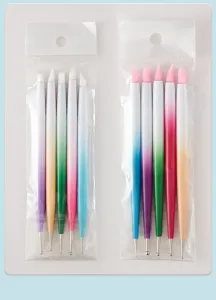 Professional dual-ended silicone nail art sculpting pen set with gradient handles for manicure.