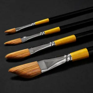 Abgewinkelte Klinge Nylon Pinsel Set Schwarz Gold Massivholz Griff Acryl Öl Aquarell Kunst Pinsel Malwerkzeuge