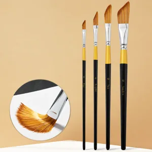 Pinselset mit Nylonschrägkopf und schwarz-goldem Holzgriff für Acryl, Öl und Gouache Malerei.