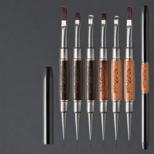 Pennello per Nail Art in Legno di Sandalo a Doppia Testa Professionale per Pittura e Strumenti per Manicure