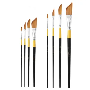 Professionelles schräges Pinselset mit Nylonhaaren und schwarzgoldenen Griffen für Acrylfarbe.