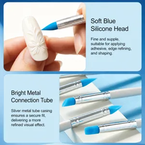 Set di penne nail art in silicone con punta blu morbida e giunto in metallo resistente.