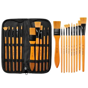 10-piece orange handle nylon paintbrush set with canvas storage bag for watercolor acrylic painting