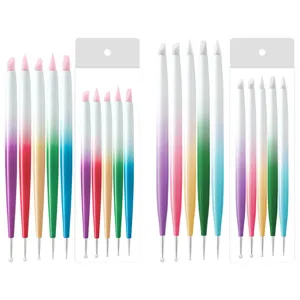 Nail Art Silicone Dual Head Dotting Pen Gradient Handle Crystal Carving Painting Brushes Professional Manicure Tools