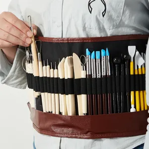 Herramientas Profesionales de Escultura de Arcilla de Cerámica Mango de Madera Kit de Manualidades de Acero Inoxidable Con Bolsa