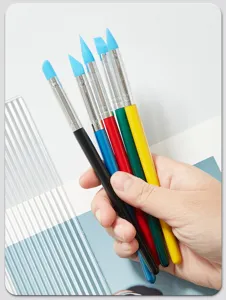 Silicone pottery clay shaping brush set, 5 pieces of soft tip smoothing tools for sculpting.