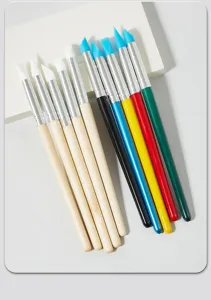 Silicone clay sculpting tools set with wooden and colorful handles for pottery art crafts