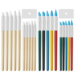Wooden Handle Silicone Pottery Clay Sculpting Tools 5 Piece Set Carving Shaping Retouching Art Craft Pens Set