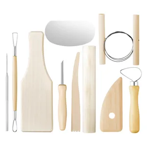 10-piece pottery clay sculpting tools set wooden handle wire cutter modeling tool