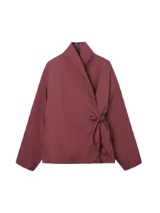 Chaqueta acolchada cruzada para mujer color sólido corbata cruzada abrigo cálido de invierno moda