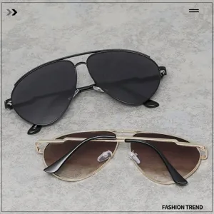 Klassieke aviator zonnebril voor heren en dames, stijlvolle metalen dubbele brug UV400