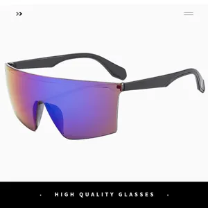 Detailed view of large frame sports sunglasses, one piece UV protection shield cycling glasses.