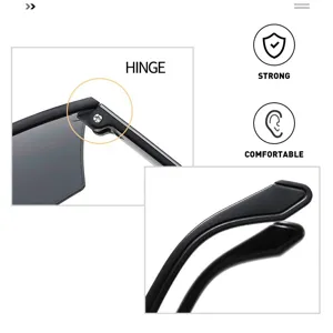 Detailed view of sports sunglasses hinge and temple structure, strong design for comfort.