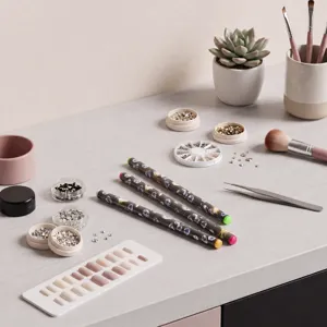 Professional nail art rhinestone pickup pencil set with press-on nails for salon use main view