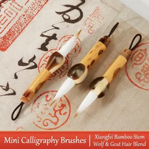 Mini Chinese kalligrafie penseel sleutelhanger set, bamboe zachte schrijver pen.