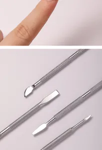 Edelstahl Nagelhäutchenschieber und Reiniger Set, professionelle doppelseitige Maniküreinstrumente.