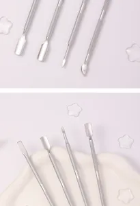 Edelstahl doppelseitiger Nagelhautschieber Nagelkunst Reinigungswerkzeug Set Maniküre.