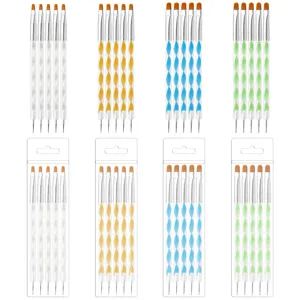 Dual-ended nail art brush set, 5 pcs acrylic dotting pen tools for manicure design.