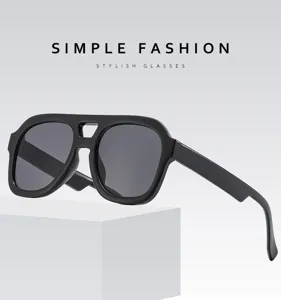 Lunettes de soleil carrées à double pont noires rétro élégantes vintage pour femmes