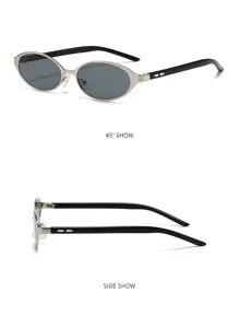 Gafas de sol ovaladas retro para mujer, montura de metal elegante patillas negras, de moda.