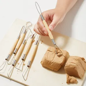 Manico in Legno Acciaio Inossidabile Doppia Testa Argilla Strumenti di Scultura Ceramica Modellazione