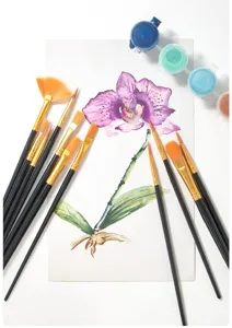 Juego de 12 pinceles de nailon con mangos negros, ideales para acuarela, acrílico y gouache arte.
