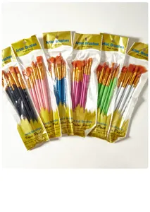 Set de 12 pinceles de artista de nylon vista detallada, mangos de colores para acuarela acrilica