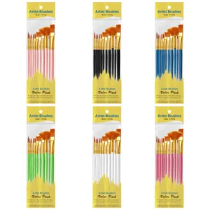 Juego de 12 pinceles de nylon con mangos de colores, ideal para arte en acuarela y acrilico.