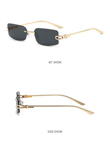 Gafas de sol cuadradas sin montura clásicas con patillas doradas y elegantes detalles.