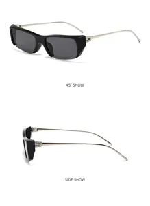 Trendy black square sunglasses with metal temples, perfect for daily wear and outdoor sun.