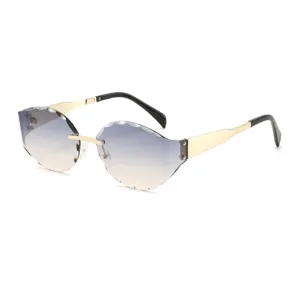 Golvende rand verloop zonnebril voor dames, retro randloos uv bescherming stijl chic.