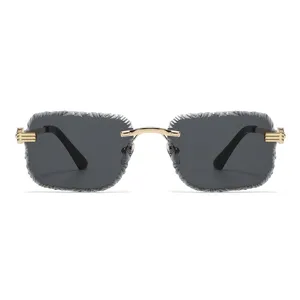 Lunettes de soleil sans monture en metal avec bordure dentelee, protection UV vue principale