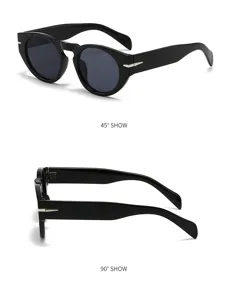Stylish black street fashion sunglasses with wide temples and cool metallic hinge details for men.