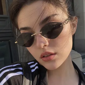 Retro Rimless Polygon Sunglasses For Women Men Geometric Cut Edge Fashion Sun Glasses Gradient Lens Eyewear UV400