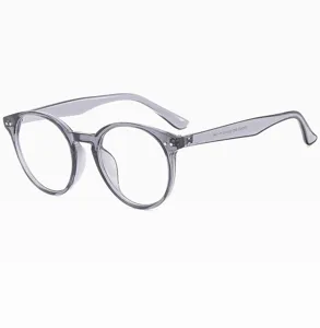 Transparente graue runde Brille Vintage lässiger Stil optische Brillenfassung Detailansicht