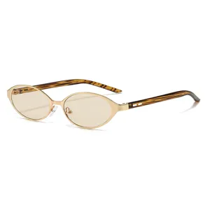Gafas de sol ovaladas vintage para mujer, gafas de moda de metal con patillas carey.