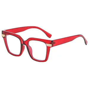 Rote quadratische Blaulichtfilter Brille mit goldenem Akzent dickes Gestell Mode Optik