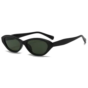 Narrow black frame cat eye sunglasses, retro style fashion sunglasses for women UV protection.
