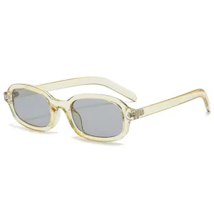 Vintage Y2K schmale quadratische Sonnenbrille Damen, transparenter Gelb Rahmen graue Gläser