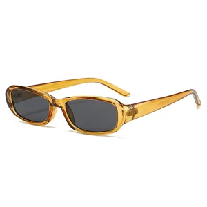 Retro schmale Rechteck Sonnenbrille für Damen und Herren, trendiger bernsteinfarbener UV-Schutz.